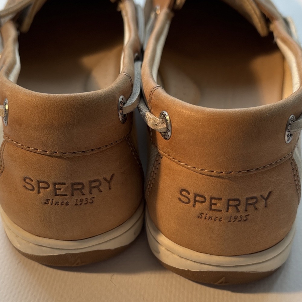 Sperry Tan Leather Boat Shoes Flats Lace Up Round Toe for Women - Picture 6 of 9